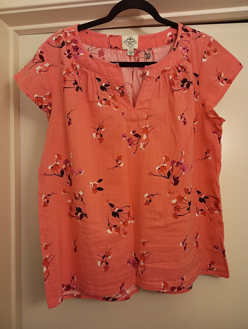 St. John's Bay Coral Pink Floral Notch-Neck Blouse